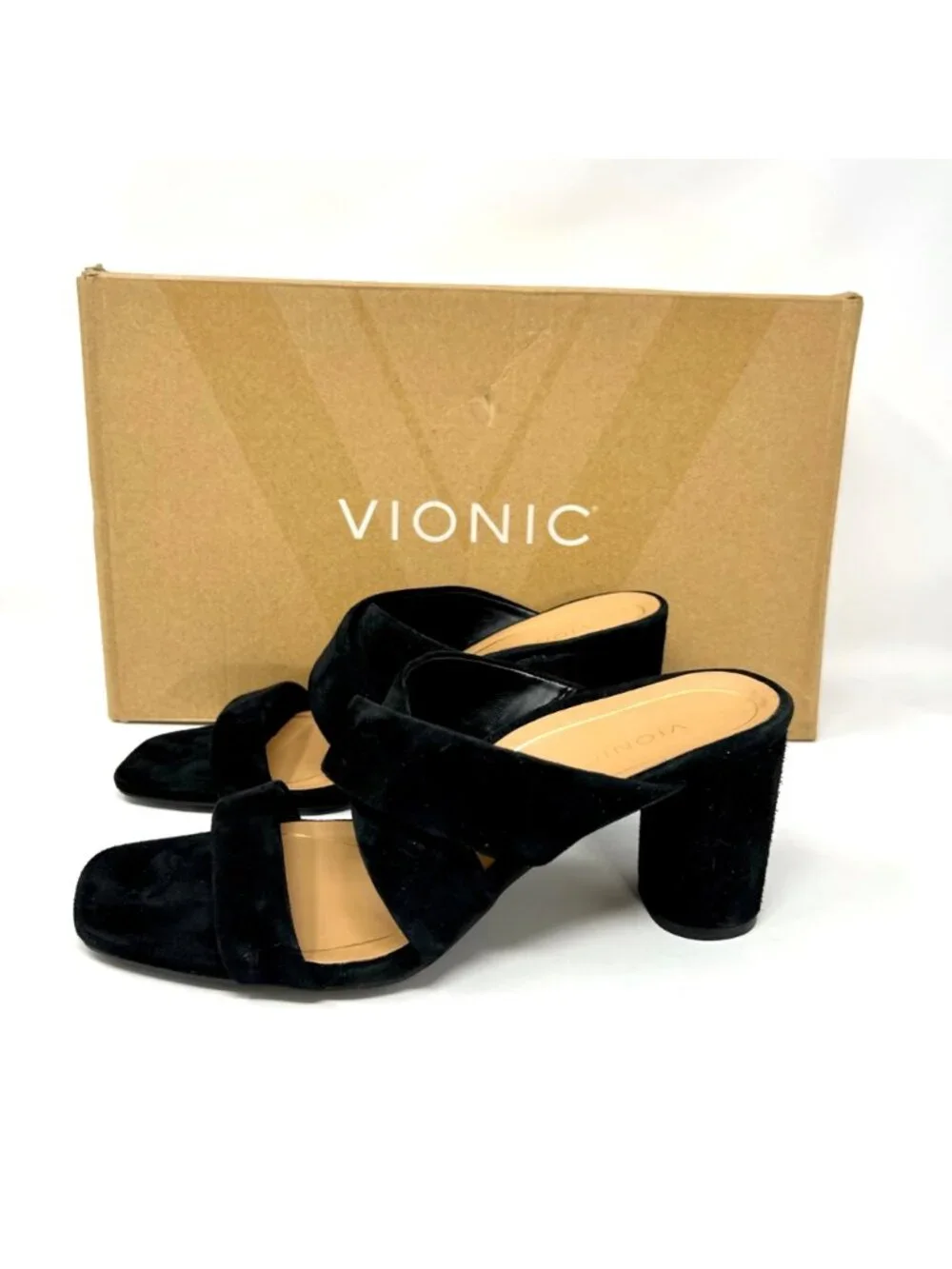 Vionic Merlot Women's Black Suede Slide Sandals Size 7.5 W Arch Support Comfort